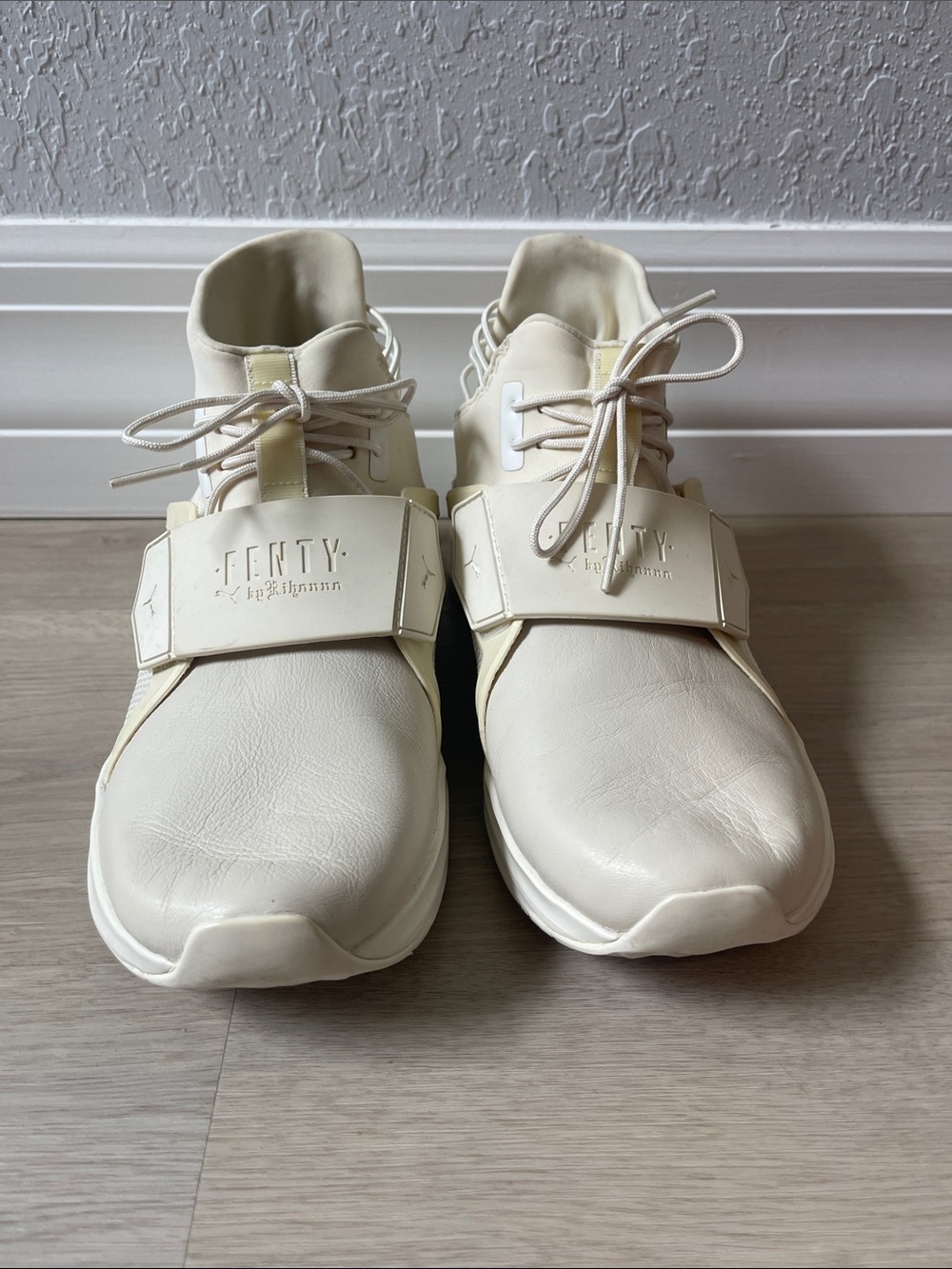 Puma Fenty Cream and butter yellow Lace-Up & Strap high-Top Sneakers